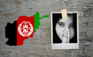 Afghan Girl Wood Background Banner