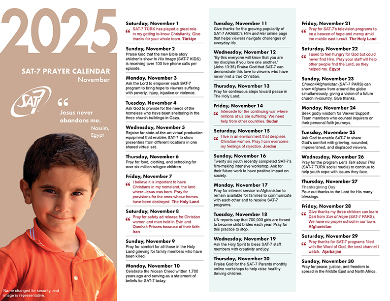 SAT-7 prayer calendar november2025